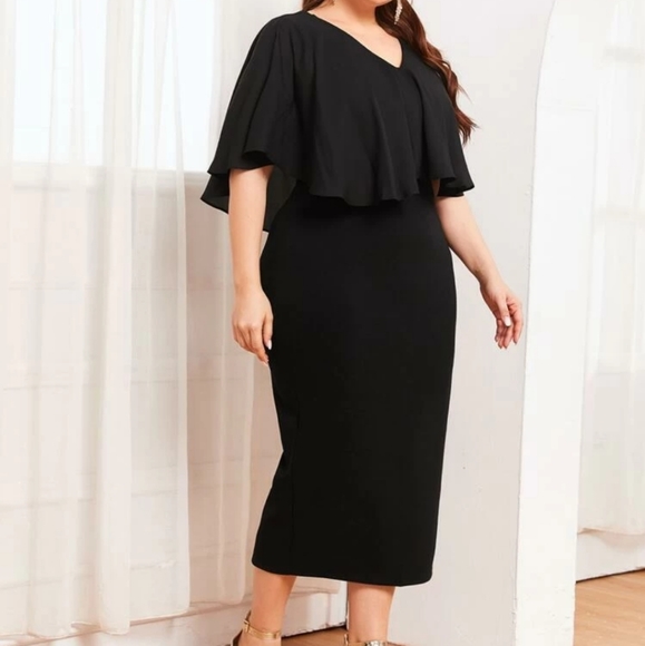 V neck Split Hem Cape Dress - Picture 3 of 6